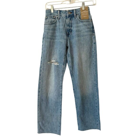 NWD Madewell Petite Curvy 90s Straight Leg Jeans Blue Revoir Wash Ripped Size 23 - Picture 4 of 15
